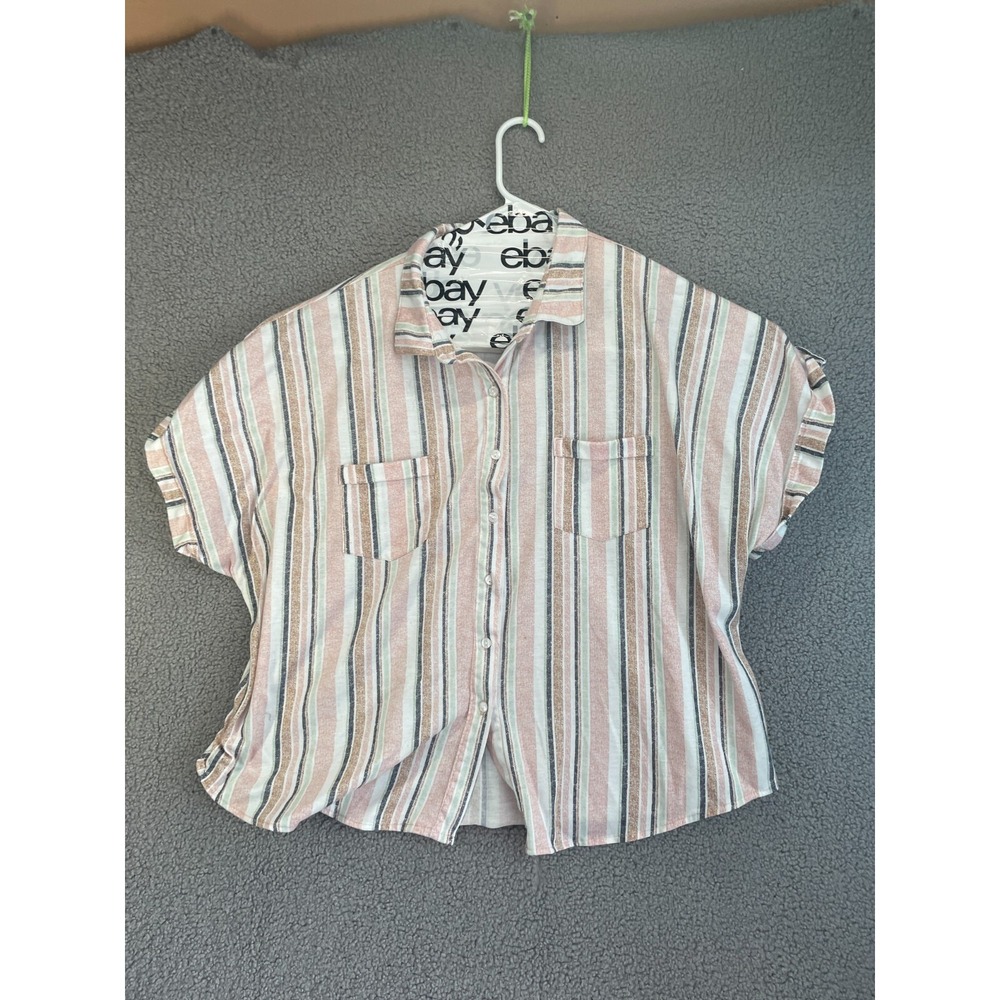 Eden & Olivia Top Women 2X Plus Stripe short‎  Sleeve  V Neck Blouse
